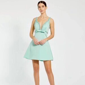 Green Hand Beaded Detail A-Line Mini Dress